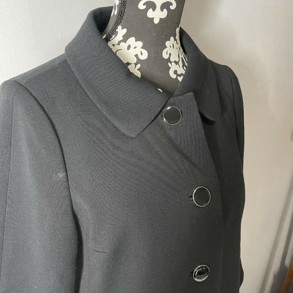 Banana Republic coat medium black Womens Long Peacoat jacket collared preppy - Picture 3 of 7